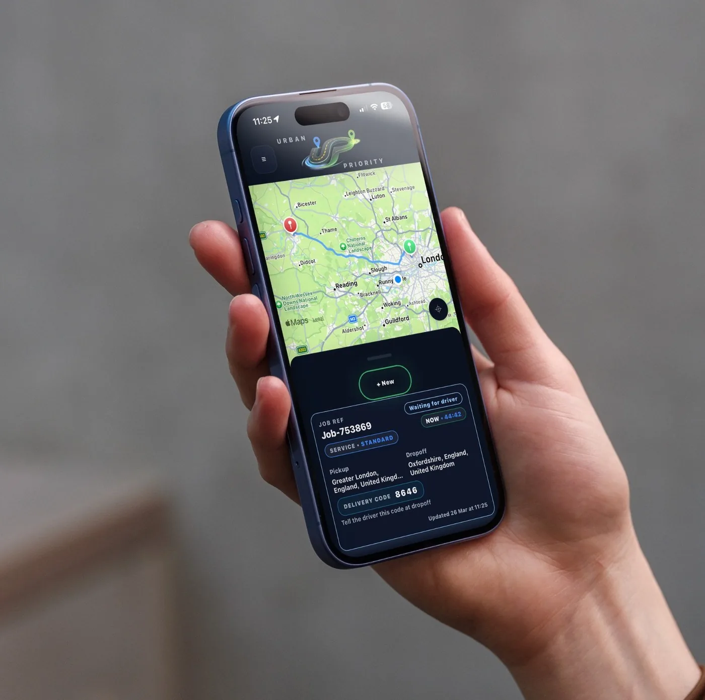 Urban Priority app tracking preview in hand