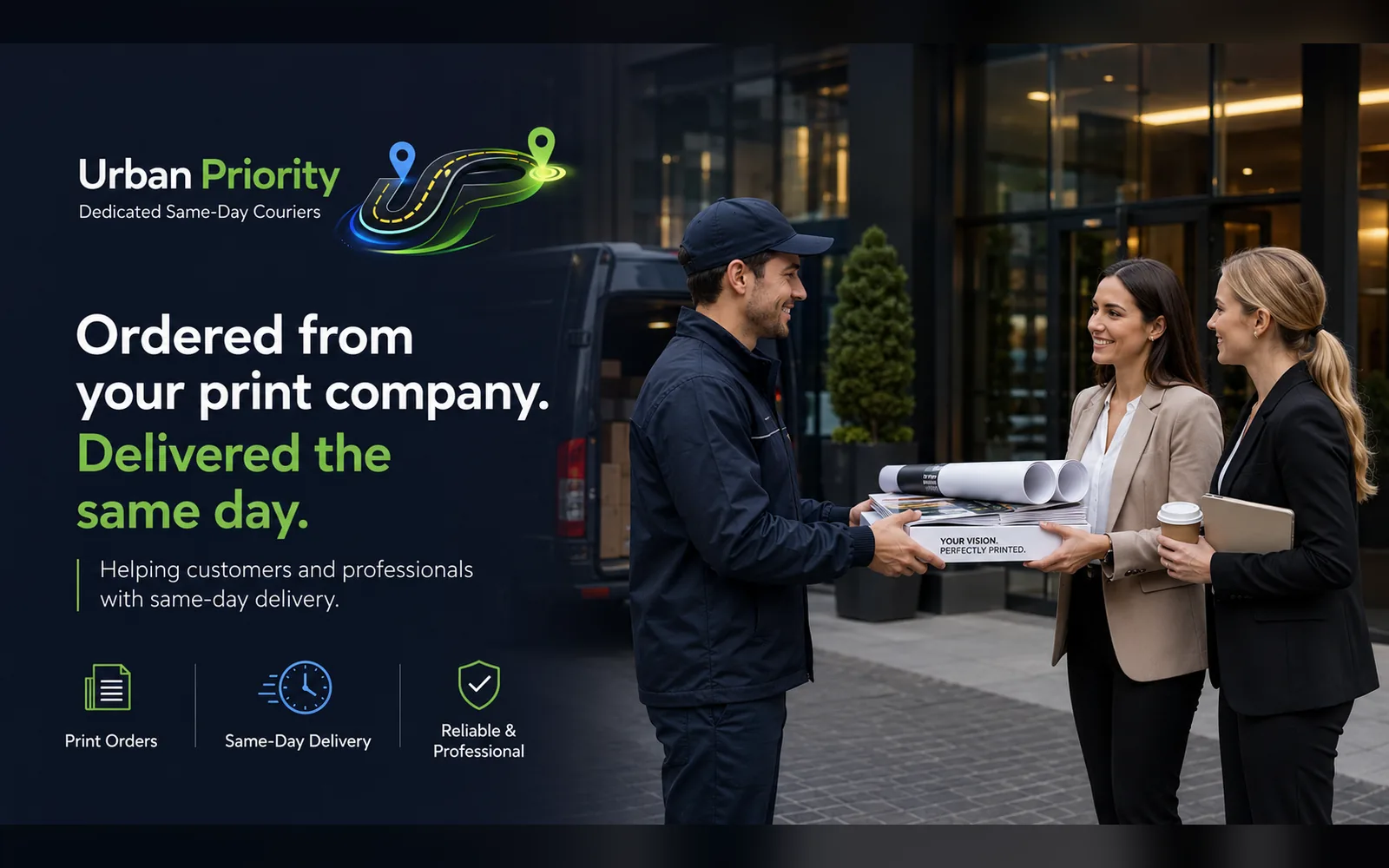 Urban Priority courier collecting print company orders for same-day delivery