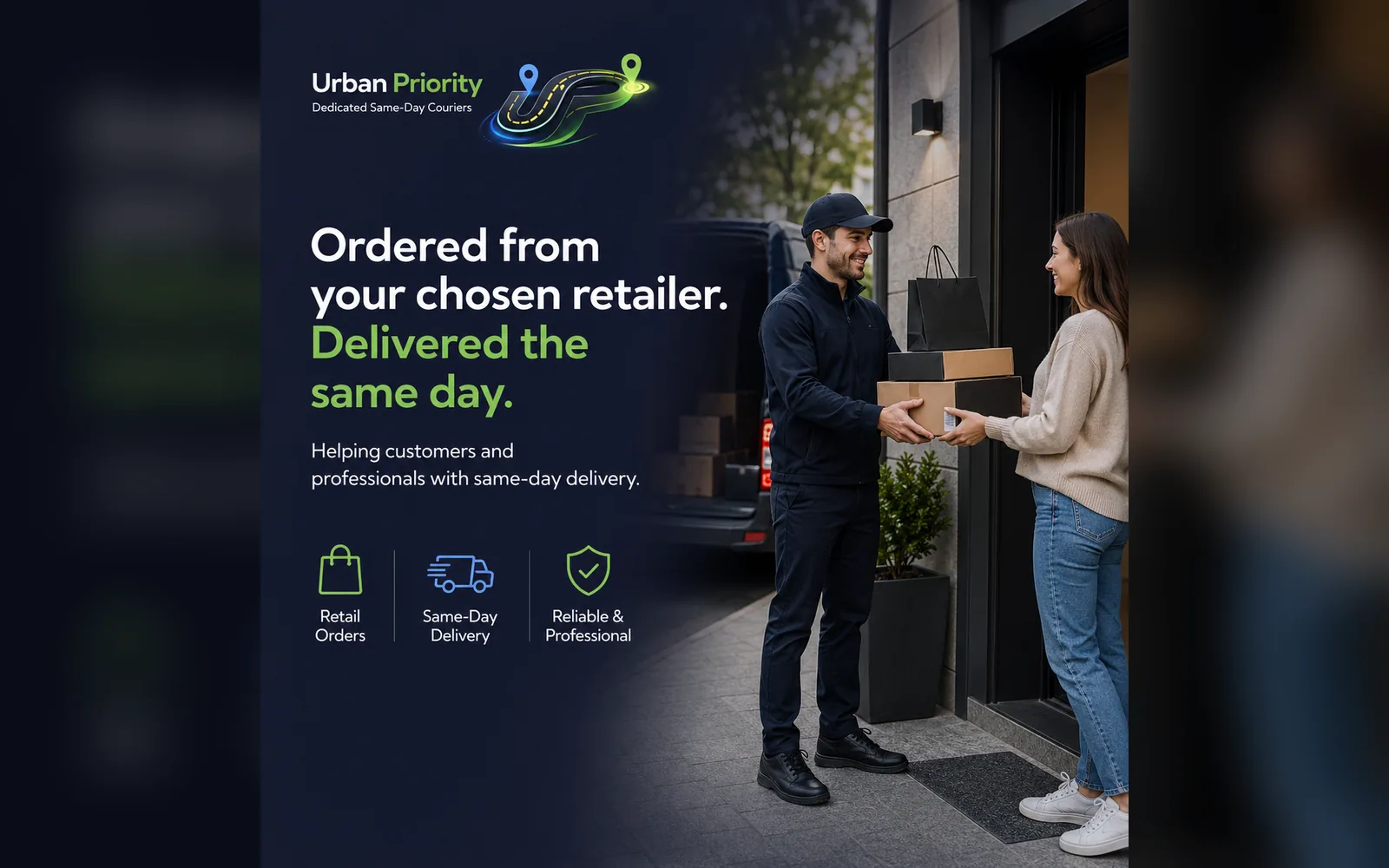 Urban Priority same-day retail order delivery from a chosen retailer